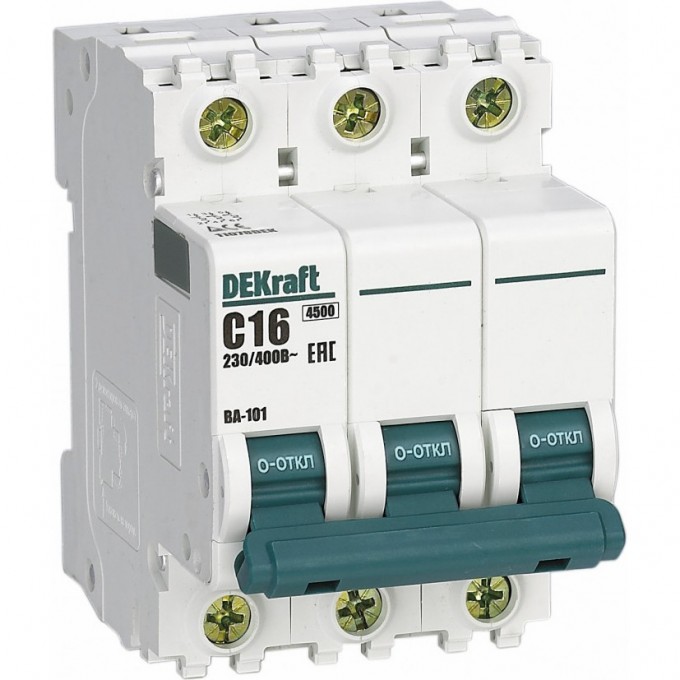 Автоматический выключатель SCHNEIDER ELECTRIC DEKRAFT 3Р 16А х-ка C ВА-101 4,5кА 11078DEK