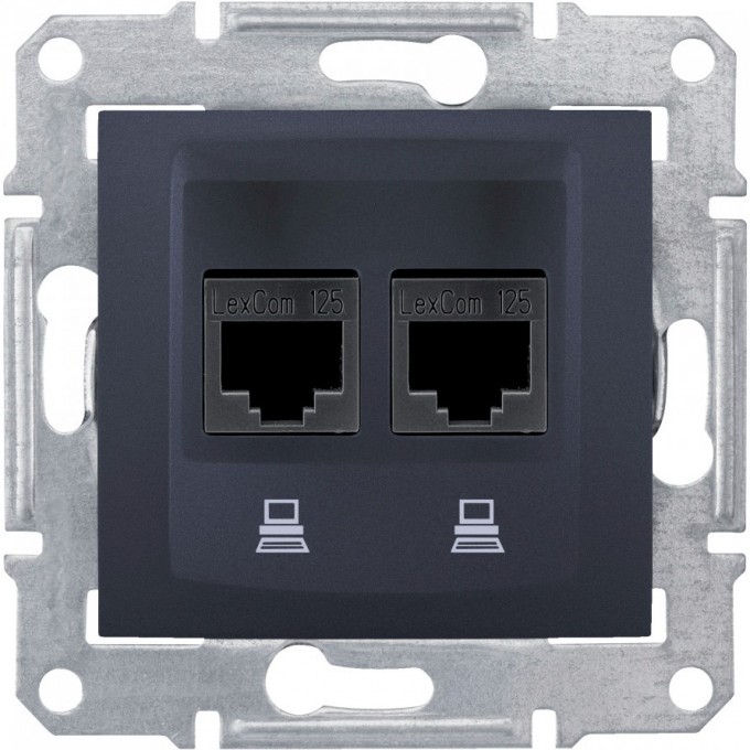 Розетка двойная компьютерная SCHNEIDER ELECTRIC SEDNA RJ45, кат. 5е, неэкр. UTP, графит SDN4400170