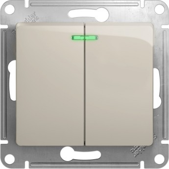 2-клавишный выключатель SCHNEIDER ELECTRIC GLOSSA с подсветкой, сх.5а, 10АХ, механизм, МОЛОЧНЫЙ