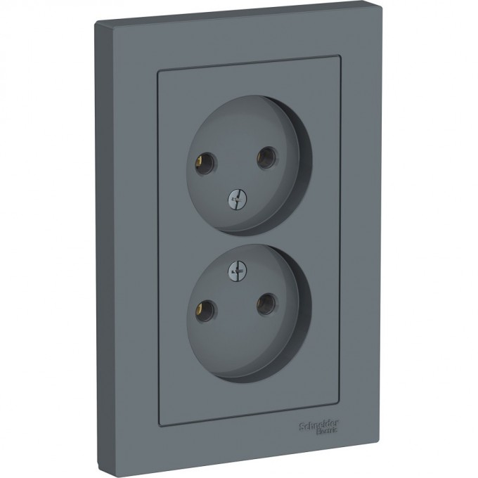 Розетка двойная SCHNEIDER ELECTRIC ATLASDESIGN без заземления, в сборе, грифель ATN000720
