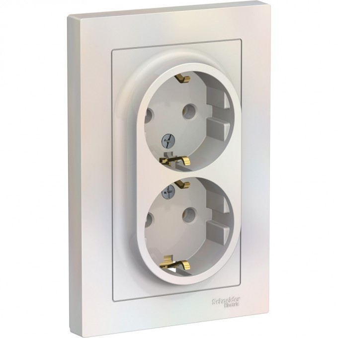Розетка двойная SCHNEIDER ELECTRIC ATLASDESIGN с заземлением, в сборе, жемчуг ATN000424