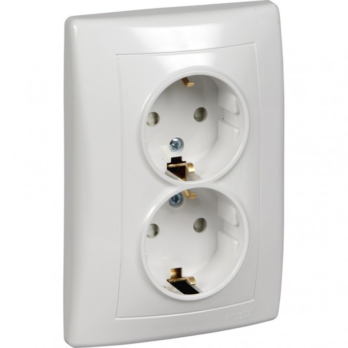 Розетка двойная SCHNEIDER ELECTRIC SEDNA, с зазем. конт., с защит. шторками, 16А, 250В, белый SDN3000721