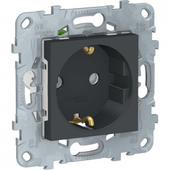 Розетка SCHNEIDER ELECTRIC UNICA NEW с заземлением, со шторками,с быстрозажимными клеммами, антрацит
